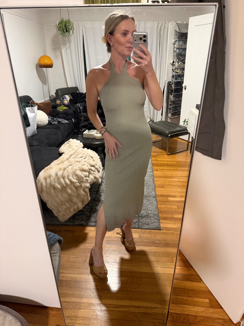 Aritzia Wilfred sage green halter dress